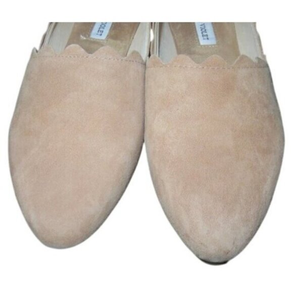 CHELSEA & VIOLET Clara Tan Beige Cream Suede Leather Scalloped Flats size 6.5 - Picture 2 of 9